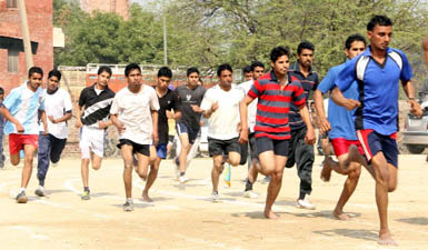 Boys participate in a track event on Day I of the athletic meet of the Government Rajindra College in Bathinda on Wednesday.