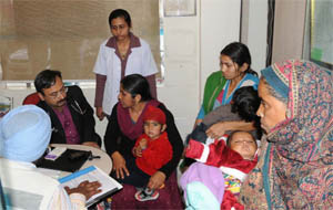 Children with congenital heart problems being examined at the camp. 