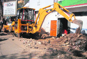 Digging work under way on Mall Road in Mussoorie.