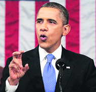 US President Barack Obama during his State of the Union address in Washington on Tuesday.