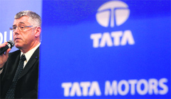 Tata Motors MD Karl Slym announcing the Q3 results at a news conference in Mumbai on Thursday. The auto major post its first drop in profits in five quarters.  Reuters