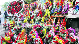 Bouquets go unsold on Valentines Day at a flower shop in Mohali.