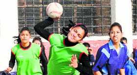 Players in action during the Chandigarh Senior State Handball Championship at DAV School, Sector 8, on Thursday.