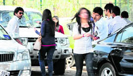 Youths pass remarks at girls near DAV College, Sector 10, in Chandigarh on Thursday.