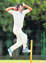 Parvez Rasool at a practice match against Australia in Chennai on Tuesday