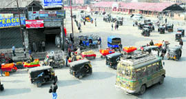 A Chowk in Srinagar after curfew was lifted from some parts of the Valley on Thursday.