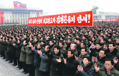 North Koreans attend a rally celebrating the country's third nuclear test in Pyongyang on Thursday