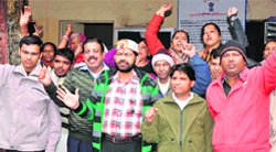 Activists hold a protest in Haridwar on Saturday in support of their demand for permanent capital status for Gairsain. Tribune photo: Rameshwar Gaur