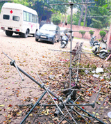 A collapsed wireless system tower at Civil Surgeons office.
