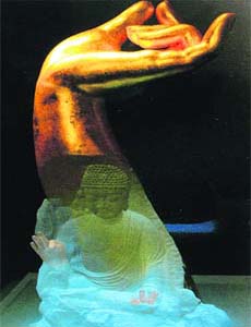 The Healing Hand Sculpture in Glass by Loretta Yang. 1993
