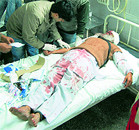 An injured being treated at Guru Nanak Dev Hospital in Amritsar
