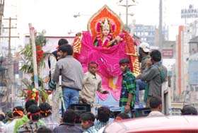 Final journey: An idol of Saraswati, the goddess of learning, being taken for immersion in Bathinda on Sunday