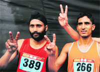 Sonu (jersey No. 266) and Baljinder who secured the first and second positions, respectively, in the below 35 age category in Chandigarh on Sunday. 