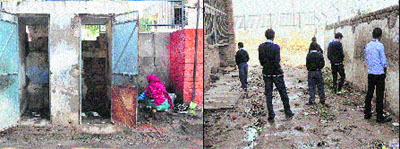 Toilets in a bad condition at Government Primary Middle School in Burail, Sector 45, Chandigarh. (right) Students urinate in the open at the school. 