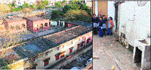 A view of Government Primary Middle School;and (right) students outside a toilet at the school in Sector 12-A, Panchkula. 