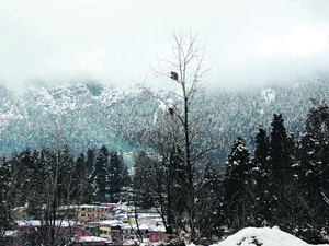 A panoramic view of snow-clad Nainital town on Sunday.