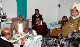Officials of the health department, headed by Dr Kundan Pal, conduct a checking at the Guru Nanak Clinic in Balla Ram Nagar in Bathinda on Monday.