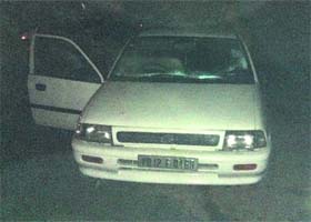 The stolen car that was recovered from thieves near Daria village in Chandigarh on Monday night