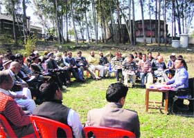 Nowshera BDO Rajeev Khajuria conducts a meeting of panchayat members in Rajouri