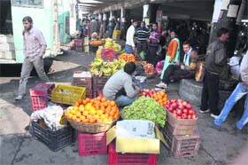 A view of the bus stand in Jammu shows encroachment by shopkeepers