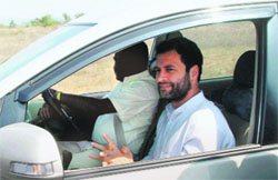 Congress vice-president Rahul Gandhi on his way to Sambalpur in Odisha on Monday.