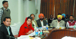MP Harsimrat Badal during a meeting with officials of Bathinda and Mansa districts. A Tribune photograph