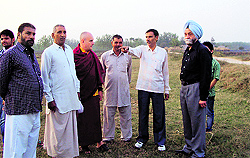 The convener of INTACHs Yamunanagar chapter, Major RS Bhatti, along with members of the Buddhist Forum and a British monk, Karma Yeshe, discuss the project details at the site of Ashoka Edicts Park in Topra Kalan village in Yamunanagar district