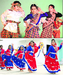 Students of Mayor World School; and students of the primary wing of MGN Public School perform during the annual prize distribution functions of their respective schools in Jalandhar on Tuesday. 