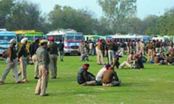 Policemen from various districts, summoned as a precautionary measure ahead of the hearing in the Dera chief Gurmeet Ram Rahim Singh's court case scheduled for February 22, camp at the Police Lines in Bathinda on Wednesday