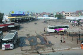 The bus stand wears a deserted look as PRTC employees went on strike in response to a call given by 11 central trade unions to observe nationwide strike for two days, in Bathinda on Wednesday