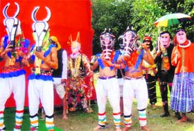 Participants at a mask-making workshop in Pithoragarh