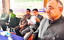 MP Avinash Khanna delivers a lecture during a seminar in Jammu on Wednesday