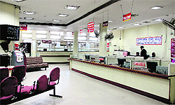A branch of Punjab National Bank wears a deserted look owing to a strike of bank employees