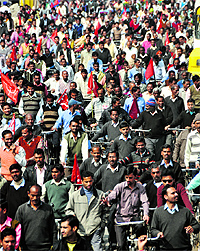 Members of the trade unions during the strike.