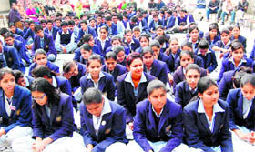 Class XII students listen to moral teachings at Bal Mandir in Haridwar on Thursday.