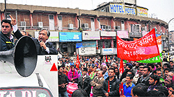 CITU state president MY Tarigami addresses a gathering in Jammu on Thursday