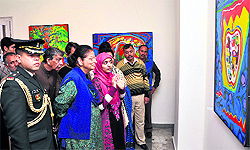 First Lady Usha Vohra at the four-day painting exhibition in Jammu on Thursday