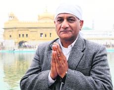 Former Army Chief General VK Singh at the Golden Temple in Amritsar on Thursday. 