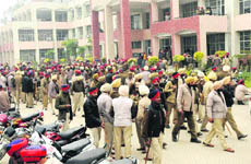 Police personnel outside the Bathinda court complex on Thursday.