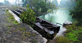 Remains of the old bridge structure that collapsed during the 1971 Indo-Pakistan war.