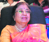 Usha Mangeshkar at a musical function at the Tagore Theatre in Chandigarh on Friday.