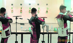 Cadets participate in the inter-section shooting competition at the RIMC in Dehradun on Friday. 