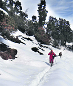 A villager tries to negotiate his way through heavy snow in Bageshwar district. 