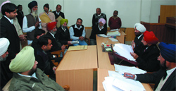 A Lok Adalat in progress at the District Courts Complex in Bathinda on Saturday. A Tribune photograph