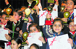Students of Bhavan Vidyalaya (Junior), Sector 33, Chandigarh, in a jubilant mood during the annual prize distribution function