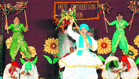 Students of BD Arya College present a cultural programme at the annual function in Jalandhar on Saturday.