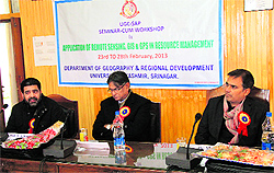 A seminar-cum-workshop on Application of Remote Sensing, Global Information System (GIS) and Global Positioning System (GPS) in Resource Management in progress on the Kashmir University campus on Saturday