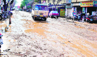 A road in a poor condition due to the ongoing sewerline work in Haridwar on Sunday.