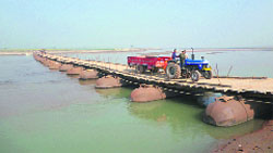 The sole pontoon bridge that connects 12 Gurdaspur villages with the rest of the world.