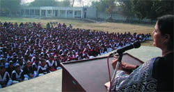 District and Sessions Judge Archana Puri educating students about legal provisions, at the Government Girls Senior Secondary School in Faridkot.